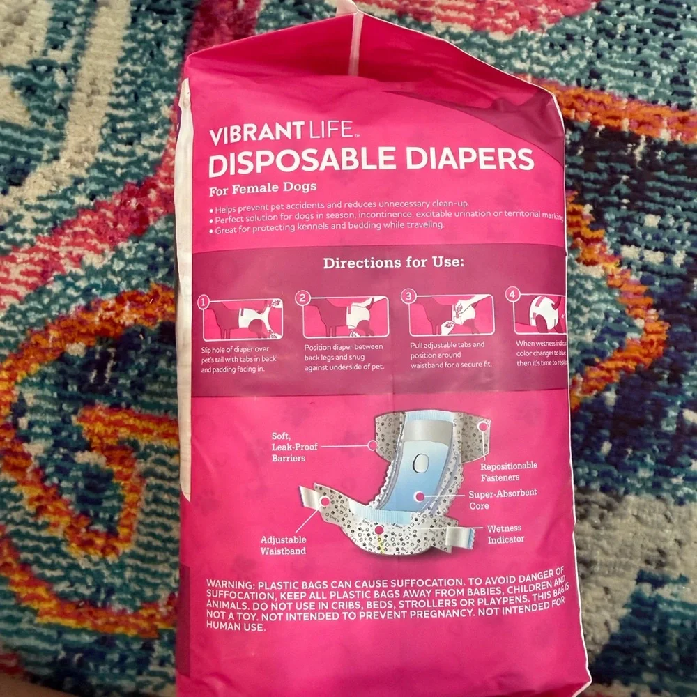 Brand New Vibrant Life Disposable Diapers for Female Dogs - 12 Count Size Medium
